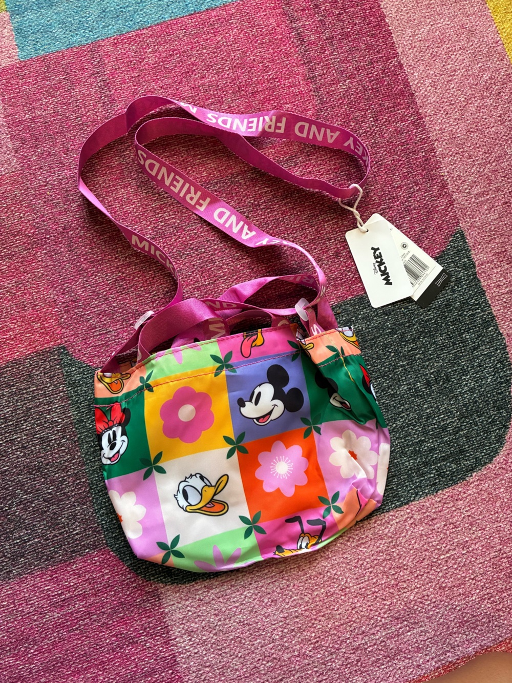 Disney Multicolor Floral Mickey & Friends Crossbody Bag - Pink Strap